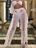 Weird Puss Ripped Side Quaste Gerade Hosen Frauen Sexy Farbverlauf Trend Lose Party Hipster Dünne Straße Hohe Taille Hose 220704