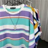 Ebaihui T-shirts Japanska Kortärmad Slå Färg Randig Stitching Top Tees Unisex Loose Casual Andas Bomull O-Neck T-shirt Toppar M-4XL