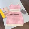 Pink Plaid Dresses Women Knit Vests Dress Summer Lovely Tracksuits Dress Set Party Skirts