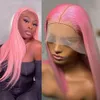Parrucche per capelli umani frontali in pizzo dritto lungo rosa per donne nere 13x4 chiusura sintetica parrucca festa cosplay