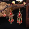 Ethnic Dangle Hanging Earrings for Women Antique Water Drop Jewelry Bohemia Green Stone Long Tassel Indian Jhumka Earings Bijoux