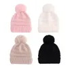 Solid jacquard stickad baby beanie cap söt hårboll spädbarn nyfödd hatt utomhus vinter varm pompom barn mössa