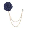 Handgjord tyg Flower Brosch Crystal Taseel Chain Lapel Pins Badge Men's Suit Wedding Party Brosches Korean Fashion Jewelry