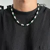 2022SS Collar de hip-hop original Collar Contraste Color de perlas Verde Pearlucos para hombres Nicho de lujo de moda All-Match Jewel