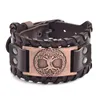 Design Fashion ID Armband Men Tree of Life Alloy Handmased Weave Wide Pu Leather Wristband Justerbar Bangle Punk Smycken