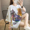 Estate Ins Cartoon Print Top T-shirt per le donne Manica corta Hip Hop Street Maglietta lunga casual allentata QYC05010