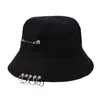 Chapeau seau unisexe pliant chasse pêcheur casquette extérieure Cool fille garçon fer anneau Hiphop solide coton Sunhat Scot22