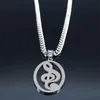 Pendant Necklaces Music Notes Stainless Steel Necklace Women Men Silver Color Chain Oval Jewelry Chaine Acier Inoxydable N4277S06P281Y