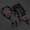 Natural Rot Granat Cz Blume Grün Achat Halskette Ohrringe Armband Sets für Frauen Schmuckgeschenke