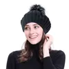 Geebro Женский ребристый берет с напуском Зимние шапки Вязаные шапки с капюшоном для девочек Леди Женская мода с помпоном из искусственного меха 15 см J220722