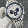 B01 46MM jakość Navitimer zegarek chronograf mechanizm kwarcowy stalowa zielona tarcza 50. ROCZNICA męski zegarek pasek ze stali nierdzewnej męskie zegarki na rękę