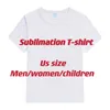 Grossistparty levererar sublimering vit t-shirt värmeöverföring tom blekskjorta helt polyester tees USA storlekar för män kvinnor barnbesättning nackskjorta