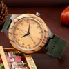 손목 시계 남성 감시 레트로 짙은 녹색 가죽 밴드 나무 정밀 스케일 다이얼 시계 수컷 쿼츠 손목 시계 relojes hombre