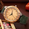 Wristwatches Mens Watches Retro Dark Green Leather Band Wooden Precise Scale Dial Clock Male Quartz Wristwatch Relojes Hombre