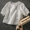 Summer Korean Fashion Women's Lantern Sleeve Loose Shirts Embroidery Cotton Lace O-neck Casual Blouses Plus Size 13440 220725