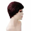 Short Human Hair Pixie Cut Wig Straight Brazilian Remy Hair Full Machine Made Wigs With Bangs Color 99J