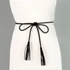 Belts Knitted Long Pu Leather Braided Belt String Waistband With Tassel Casual Partty Dress For Women Girl Girdle Ceinture FemmeBelts