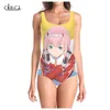 Anime älskling i Franxx Zero Two Onepiece Swimsuit Girl 3D Print ärmlös Slim Sportwear Women SwimeWear 220617