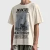 アウトレット工場風景印刷ヨーロッパアメリカのファッションブランドハイカジュアルレトロカップル半袖 Tシャツ男性用 YPN1