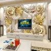 Anpassad tapet 3D Foto Mural Luxury Gold Jewelry Flower Soft Bag Jewelry TV Bakgrund Wallpaper 3D Papel de Parede