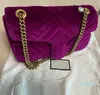 벨벳 Marmont 일련 번호 핸드백 하트 스타일 여성 어깨 가방 클래식 골드 체인 26cm B-A-G 소녀 지갑 코드 크로스 바디 2 크기