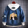 Vestes pour hommes Anime Tokyo Revengers Denim Bomber Jacket Ran Rindo Cosplay Costume épais bleu jean manteau vêtements d'extérieur à capuche pour hommes