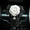 Steering Wheel Covers Diamond Crystal White Camellia Flower Car Interior Decoration Leather Styling Rhinestone CoveredSteering