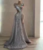 2022 Plus Size Arabisch Aso Ebi Sparkly Silver Luxuriöse Ballkleider Perlenkristalle Abend formelle Party Zweiter Empfang Geburtstag Verlobungskleider Kleid ZJ223