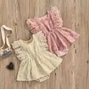 Bella principessa neonata neonata estate pagliaccetti maglia fiore di pizzo manica corta pagliaccetti di piume tute tulle gonne vestiti G220521