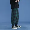 Herrbyxor Plaid Men's 2022 Bekväma lösa streetwear joggar koreanska casual all-match trendiga flanell breda byxor