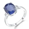 Cluster Rings Gem's Ballet 925 Sterling Silver Simple For Women Wedding 4.78ct Oval Natural Blue Sapphire Gemstone Ring Fine Jewelryclus