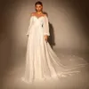 Off Shoulder Crisscross 3D Chiffon Wedding Dress Simple Backless Long Puff Sleeves Bridal Gowns Vestido de Novia Robe Mariee