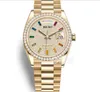 herenhorloge horloge dames automatisch 36 mm diamanten bezel saffiergezicht regenboog vierkant diamanten ding roestvrij staal korting waterdicht