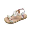 Sandali per bambina estivi con perle che bordano scarpe eleganti da principessa con fiocco Sandali piatti da spiaggia per bambini 1 2 3 4 5 6 anni 220527