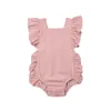 Candy Color Born Baby Baby Girl Solid Ruffel Mouwloze Romper Jumpsuit Outfits Sunsuit Baby Girl Cotton Clothing 024M 220707