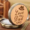 Pocket Watches Love You My Dad Papa Engraved Text Quartz Watch Necklace Chain Male Wooden Father's Birthday Gifts For DADPocket