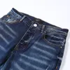 Mens jeans dark blue plain washed button placket casual slim pants