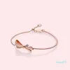wholesale-Women Diamond Rose gold Brilliant Bow Bracelet Silver bowknot Adjustable size Hand Chain Bracelet Set