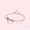 commercio all'ingrosso-Donna Diamante Bracciale con fiocco brillante in oro rosa Bowknot in argento Set di braccialetti a catena a mano di misura regolabile