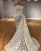 Splendide perle abiti da sposa a sirena abiti da sposa con treno staccabile africano nigeriano senza spalline in pizzo applique in rilievo vestido de novia