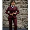 Dames tweedelige broek Perse -Formele Pak Dames 3 Werkkleding Bourgondische blazer Set Dubbele borsten Vest Lady Suitswomen's