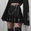 Svart hög midja mini punk vintage gotiska streetwear tvärtryck veckade kvinnor s ita harajuku kjol 220702