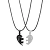 Colliers de Couple chat mignon noir et blanc, en acier inoxydable, pendentif porte-bonheur en forme de cœur, bijoux cadeaux pour amis