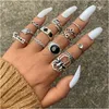 Band Rings Sier Vintage Goth Punk Set per uomini Ragazze Donne Cool Gothic Ring Pack Trendy Stackable Boho Chunky Knuckle Emo Fl Finger Ad amHfx