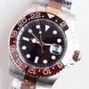 ساعات رجالي من الفولاذ St9 بلونين من Everose Root Beer Brown GMT وظيفة أوتوماتيكية بإطار سيراميك أسود 40 مللي متر من الياقوت الكريستالي