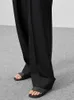 Mnealways 18 Spring Summer Black Ladies Office Trouser High Waist Pants Pockets Female Pleated Wide Leg Solid 220325