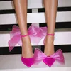 Tulle Bow Heels Designer Stiletto High Heels Women Pumps Pink Satin Wedding Shoes Bride Ladies Party Prom Shoes Chaussure Femme G220516