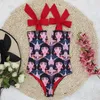 Swimsuit Cute Swimwear Bow Hollow Out Bathing Back Crisscross Monokini Swim Women's Swimming Suit 220527