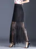 Faldas de moda elegante de encaje negro Fistail falda 2022 SMUMER Mujeres de cintura alta ver a través de sexy hasta el tobillo 4xl 2259 Skirts