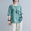 Blouses Femmes Chemises Chemises en lin de coton chinois Style Chemise Femmes Sleeve Sleeve Tops Dames Casual Imprimer Imprimé Lâche Overdiza Blusa